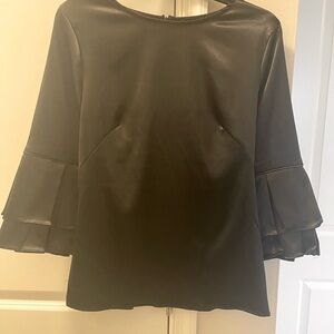 Elegant Black Women's Top with Pleated Flared Sleeves